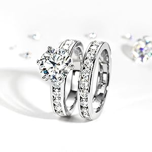 Amazon.com: Yeesoth Moissanite Wedding Rings Bridal Sets