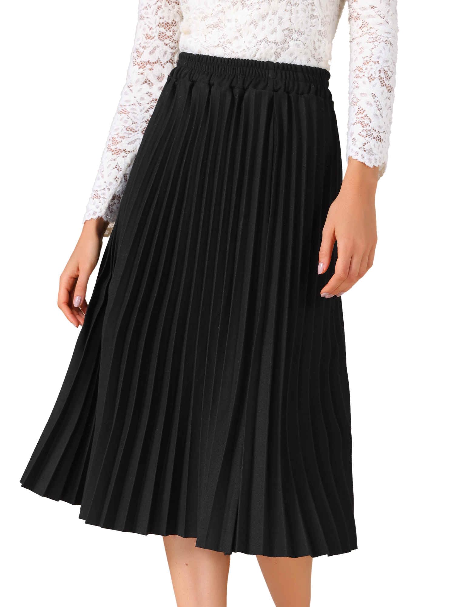 Allegra K Falda plisada para mujer, cintura alta, elástica, acampanada, casual, holgada
