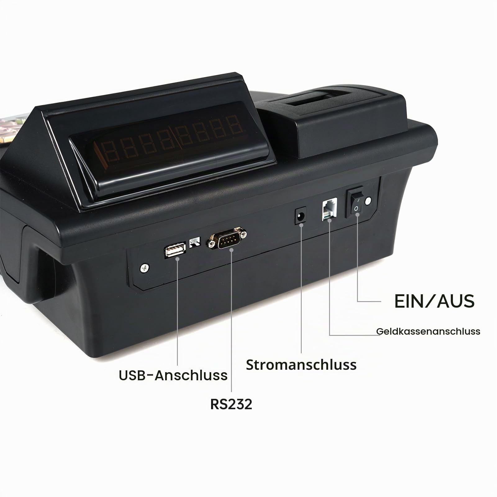 ZJchao T2MINI Elektronische Registrierkasse, 48 Tasten, 2,8-Zoll-Display mit 58-mm-Thermodrucker, USB-RS232-Anschluss für Einzelhandel, Restaurant, Café, Supermarkt (EU-Stecker)
