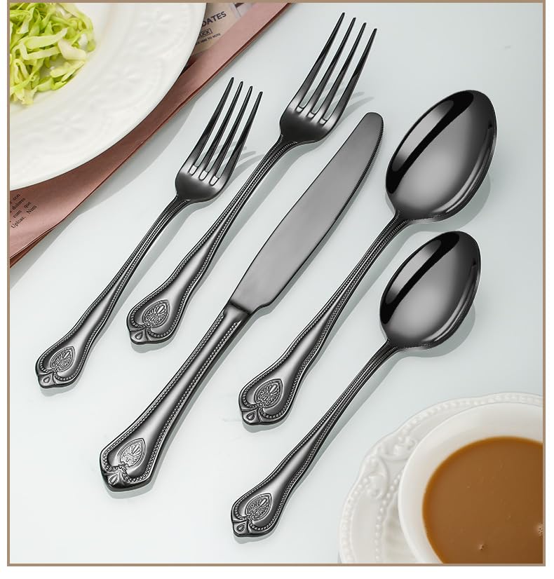 Genérico Juego De Cubiertos De Acero Inoxidable, Cubiertos De Acero Inoxidable 304, Juego De Cuchillo Y Tenedor para Carne Duradero, Cubiertos De Banquete Multifuncionales (Black 5 Pieces for 1)