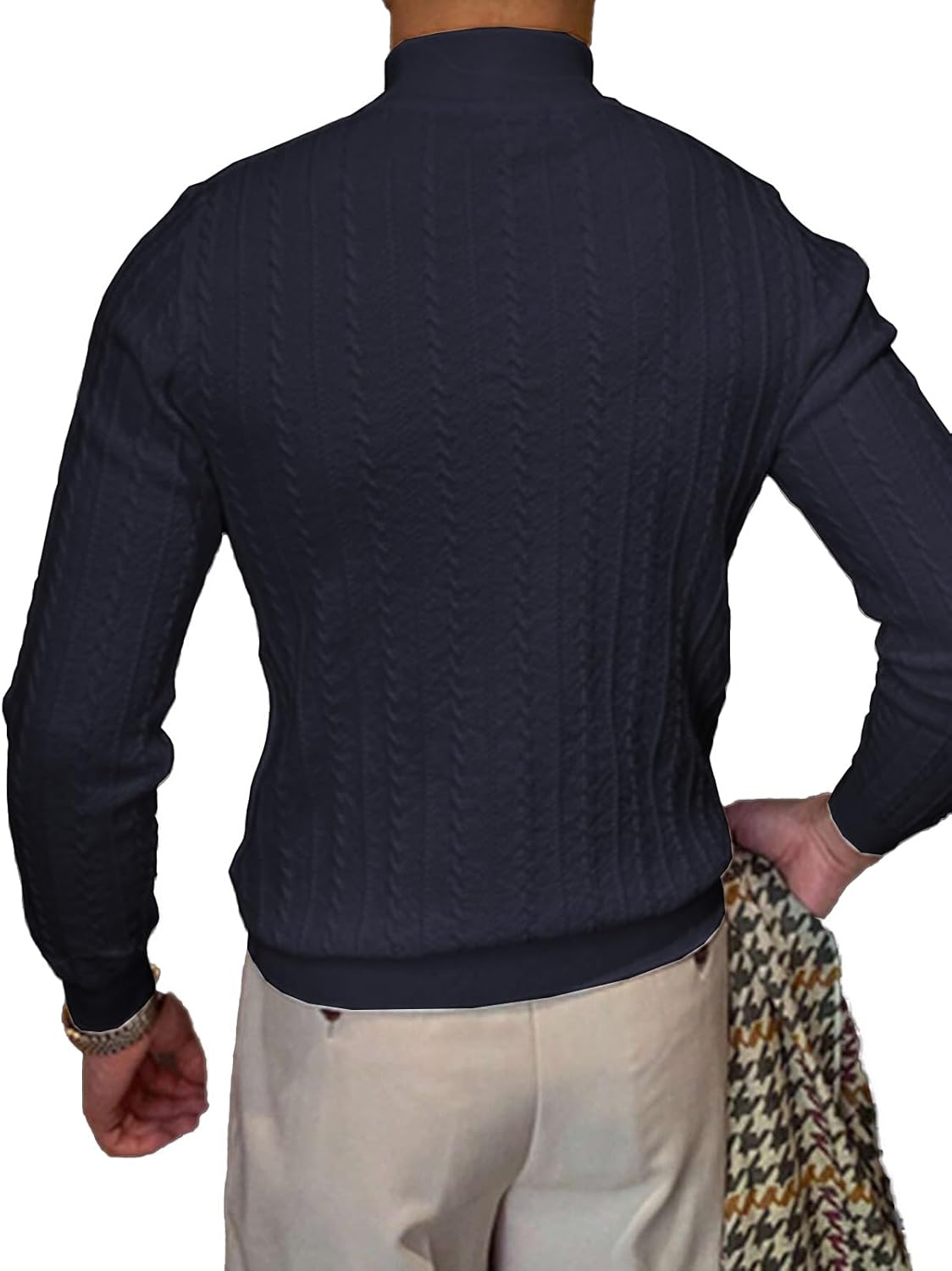 Men's Mockneck Sweaters Long Sleeve Slim Fit Casual Pullover Cable Knit Turtleneck Jumpers Sweaters - Image 5