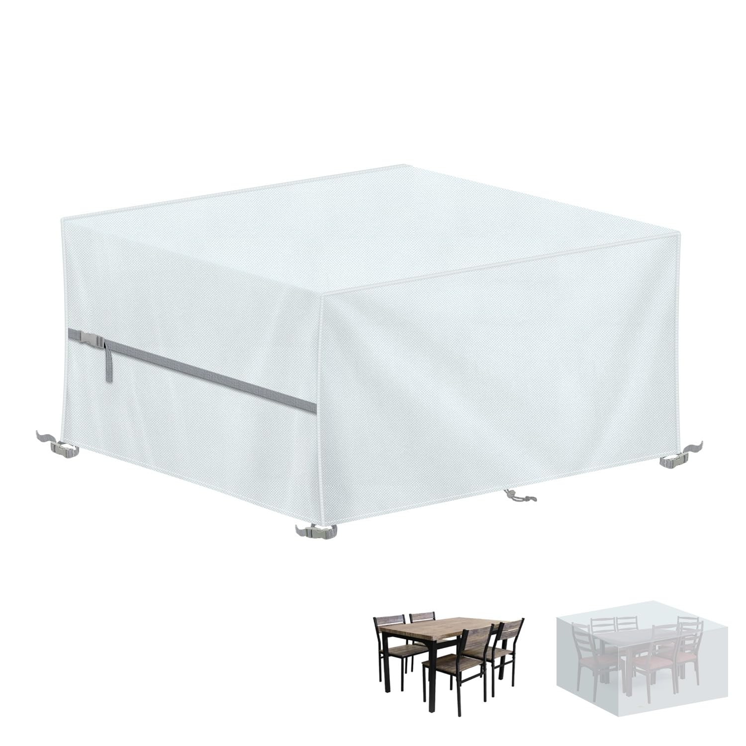 LAMUNI Funda Mesa Exterior Impermeable Cubierta de Mesa de Jardín, 150x120x90cm Funda para Muebles Cubierta de Muebles de Jardín, 420D Tela Oxford Fundas Protectora para Mesas y Sillas de Jardin