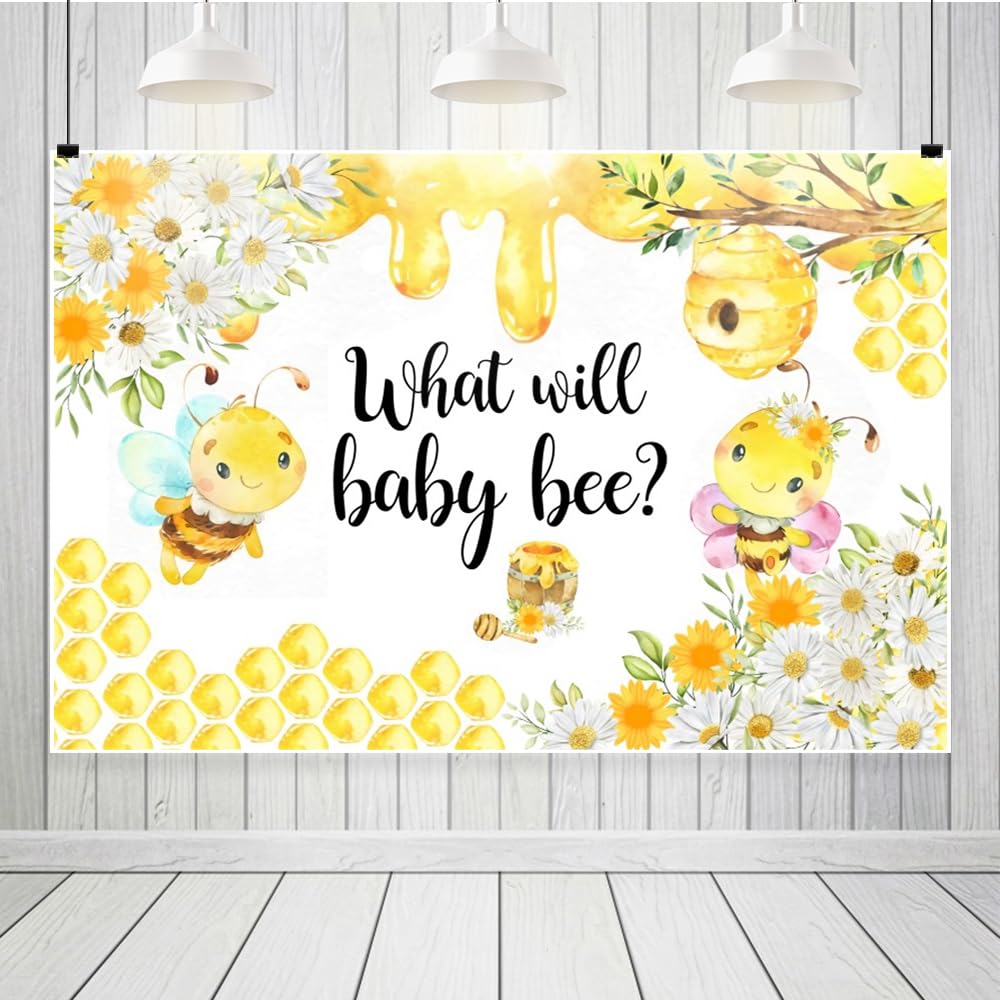Leowefowa Plaster miodu pszczoła ujawnienie płci dekoracja na imprezę 2,4 x 2 m winyl What Will Baby Beszczoła zdjęcie tło sesja zdjęciowa prezent dla noworodka fotobudka rekwizyty