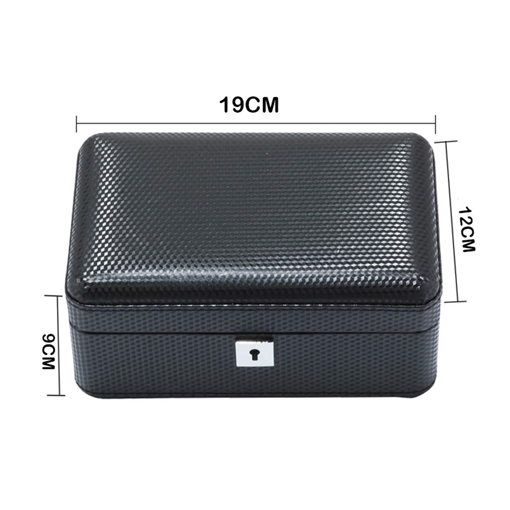 MUSUMI Caja de almacenamiento para exhibir joyas de 3 relojes, bandeja de pulsera de Fibra de carbono con 3 almohadillas de almacenamiento extraíbles y cerradura de Metal con cerradura (Marrón)