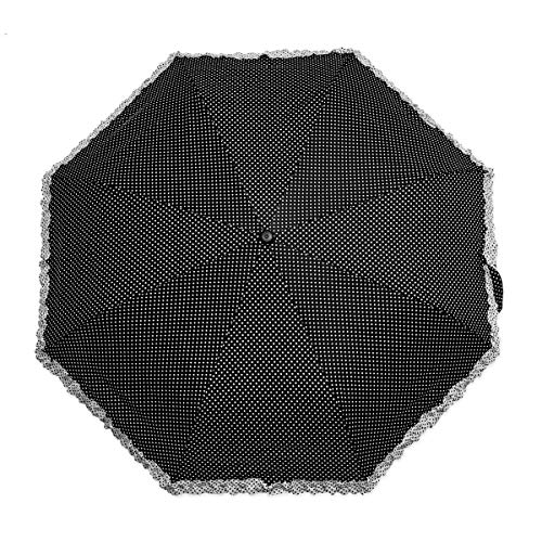 Soul-Cats Taschen Regenschirm gepunktet mit Rüschenrand praktisch mit Automatik klein faltbar in schwarz