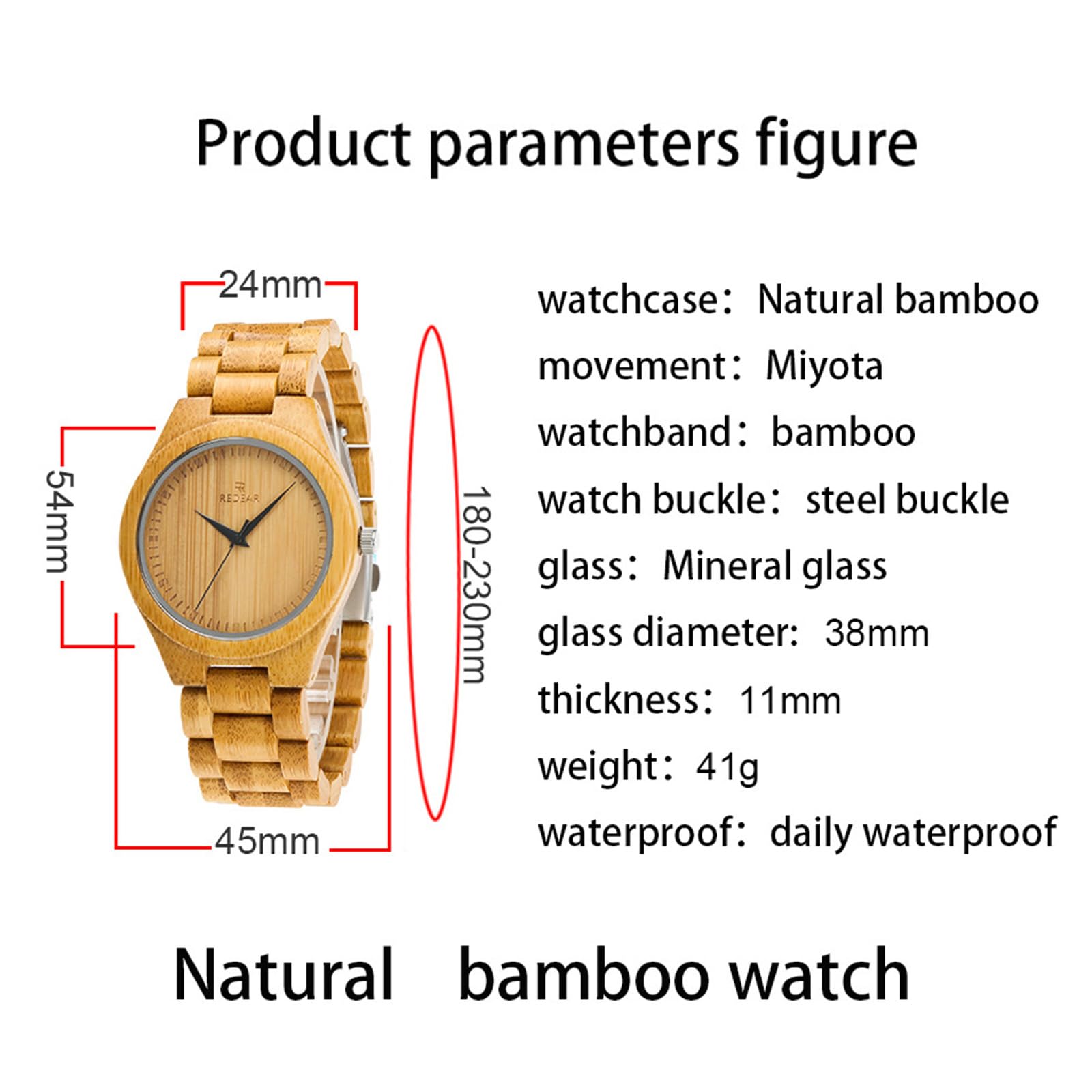 findtime Orologio da polso da uomo in legno di bambù, orologio da polso da donna, in bambù naturale, al quarzo, analogico, in legno, semplice