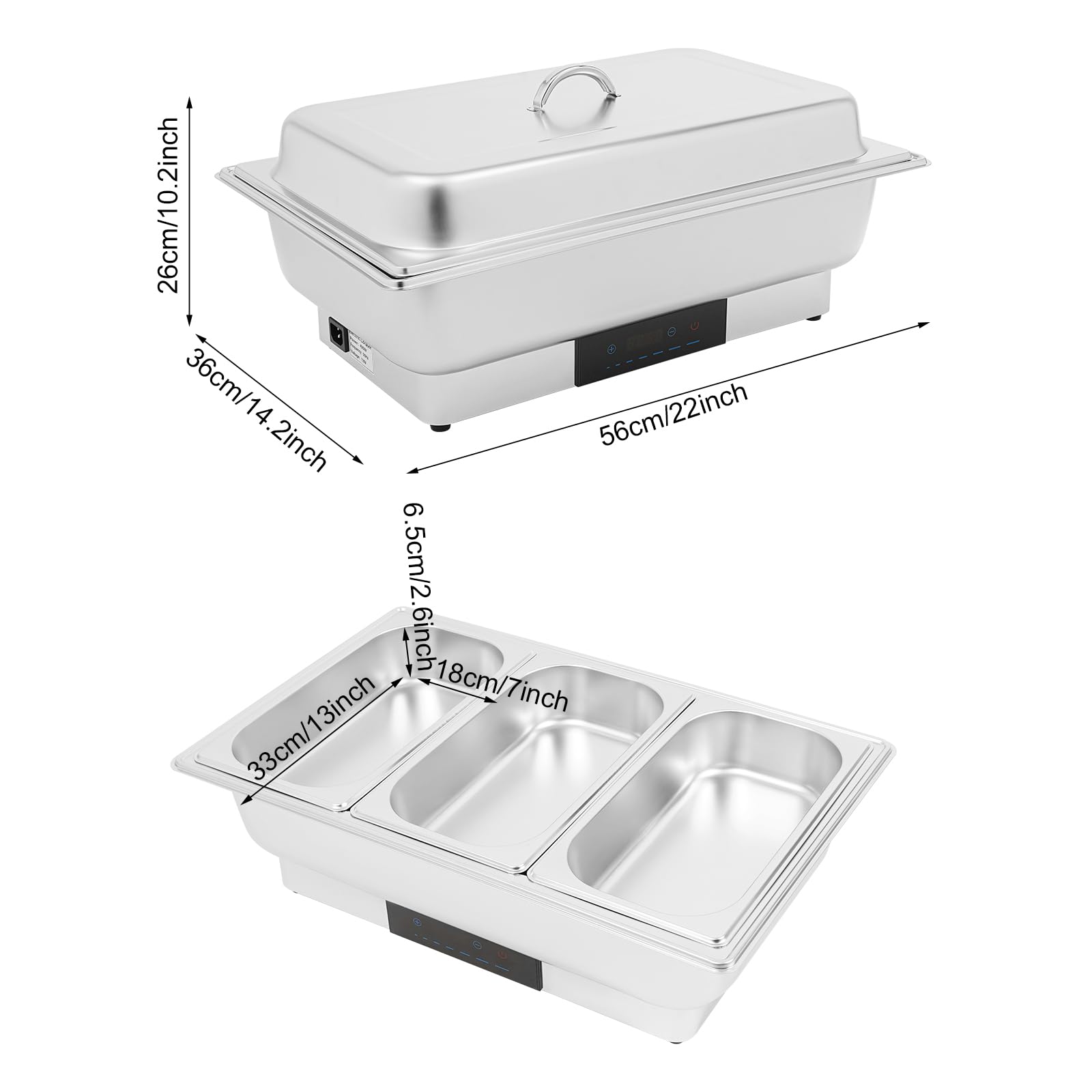 Calentador de platos eléctrico (600 W, 9 L, con ajuste de temperatura para comida fría y caliente, 3 compartimentos)