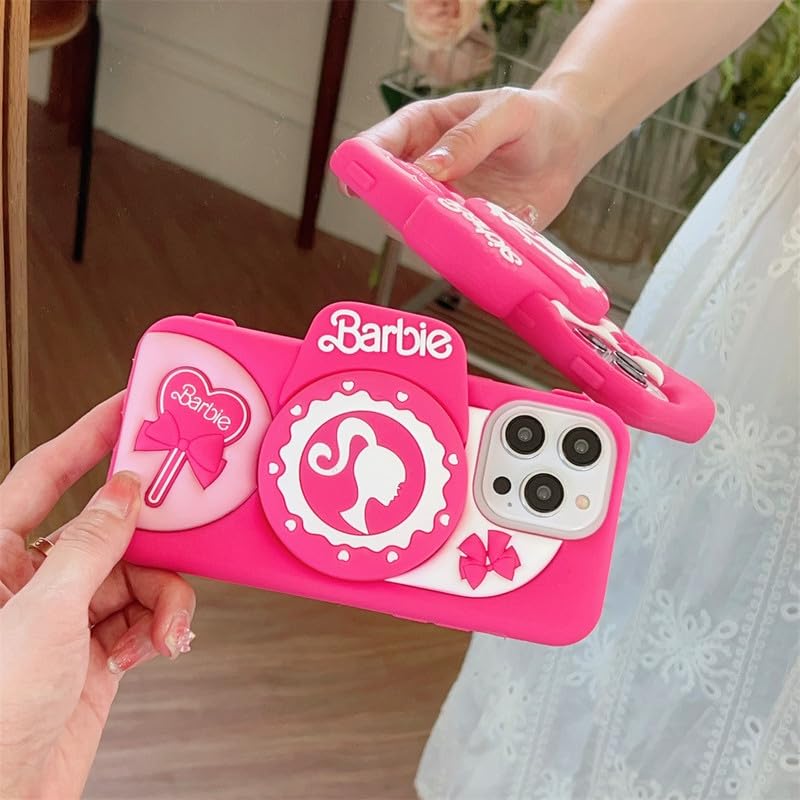 Image of COVERLY for iPhone 12 Pro Barbie 3D Cute Camera Holder Case,Full Protective Cartoon Rose Pink Bow with Stand DSLR Look Beautiful Doll Soft Silicone Aesthetic Back Cover for Apple iPhone 12 Pro