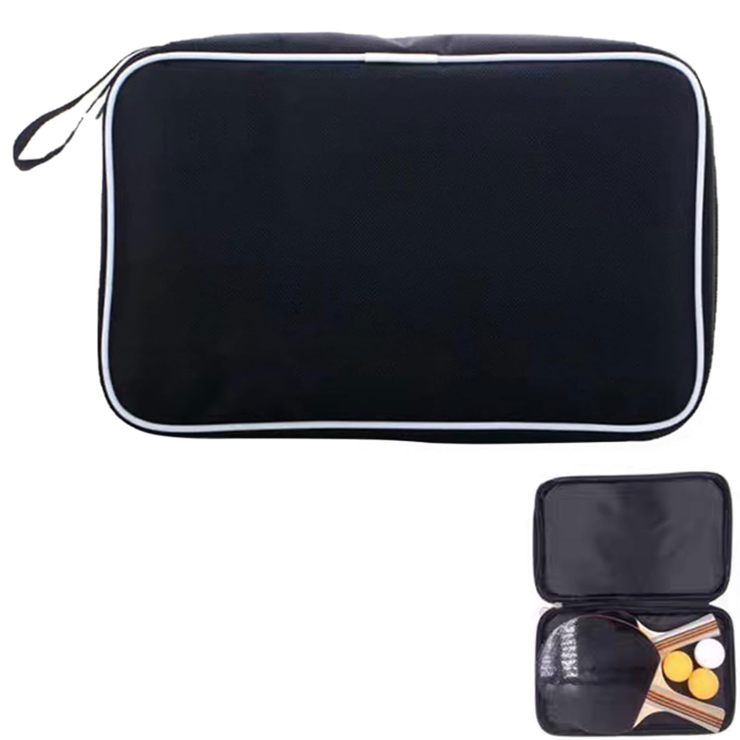 Housse Raquette de Tennis de Table Étui Portable Noir pour 2 Raquettes et 3 Balles, Sac de Transport Ping Pong, Léger et Résistant (Polyester)