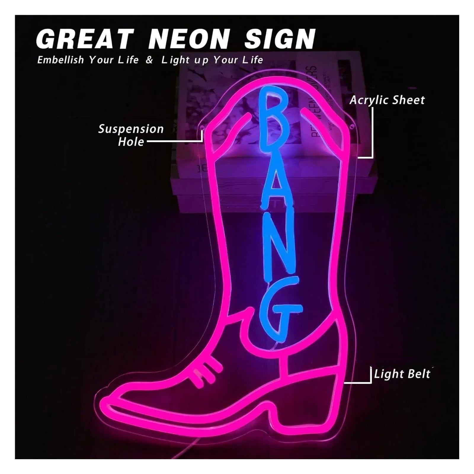 Luci al Neon Da Parete Insegna Al Neon Degli Stivali Da Cowboy Occidentali