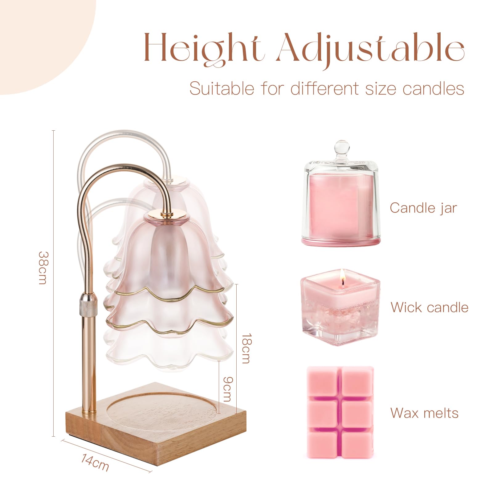 Candeldo Candle Warmer Lamp with Timer: Candle Warmer with Scented Candles Height Adjustable Home Bedroom Decor House Warming Gift for Women - Image 3