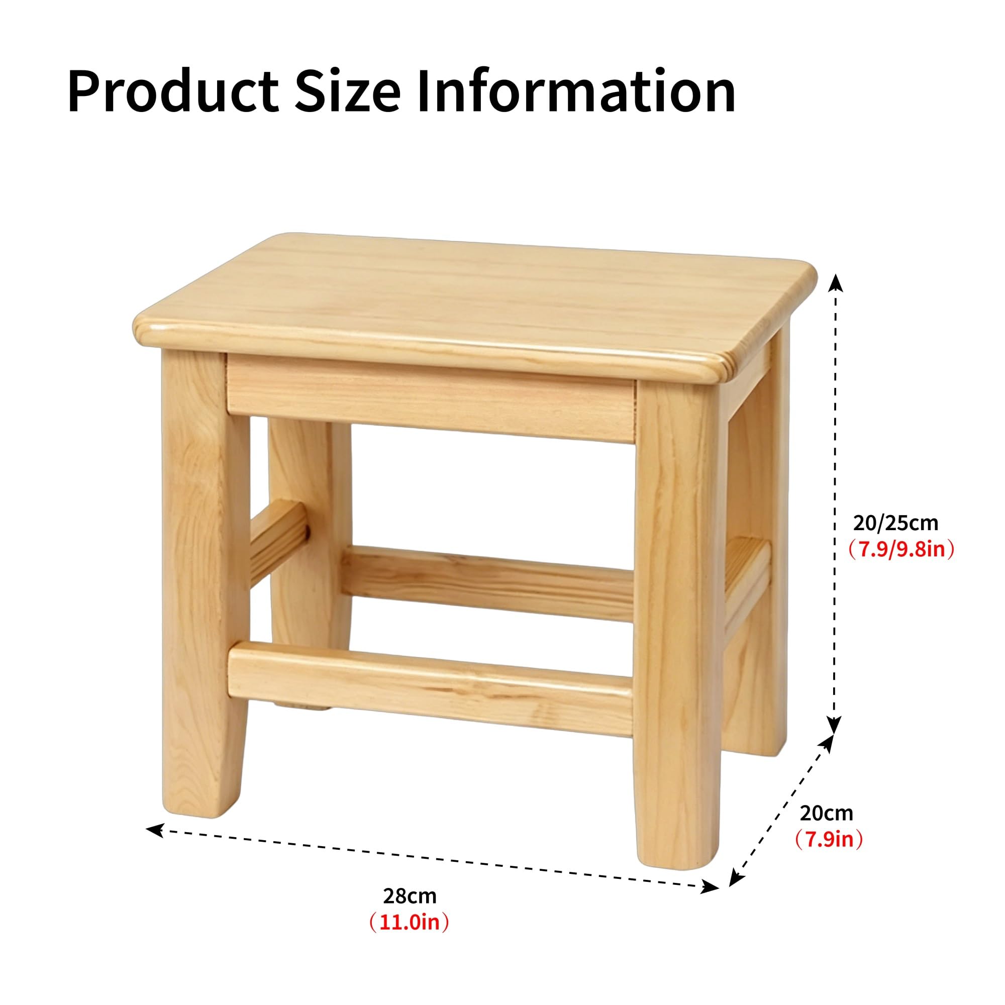 Taburete De Ducha Compacto Madera Maciza,Almohadillas Antideslizantes for Seguridad,Asiento De Baño Diseñado for Ancianos,Adultos Y Personas Con Discapacidad(Natural,H20cm/7.9in)