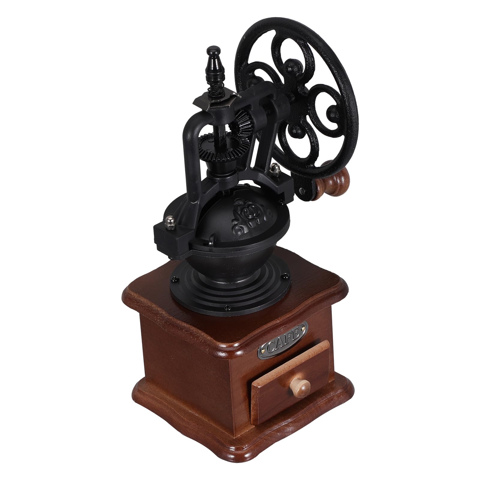 PLAFOPE Macinacaffè Manuale Portatile Manovella in Legno e Ferro, Macinino per Caffè e Spezie Secche, Base Cassetto, per Viaggi e Campeggio
