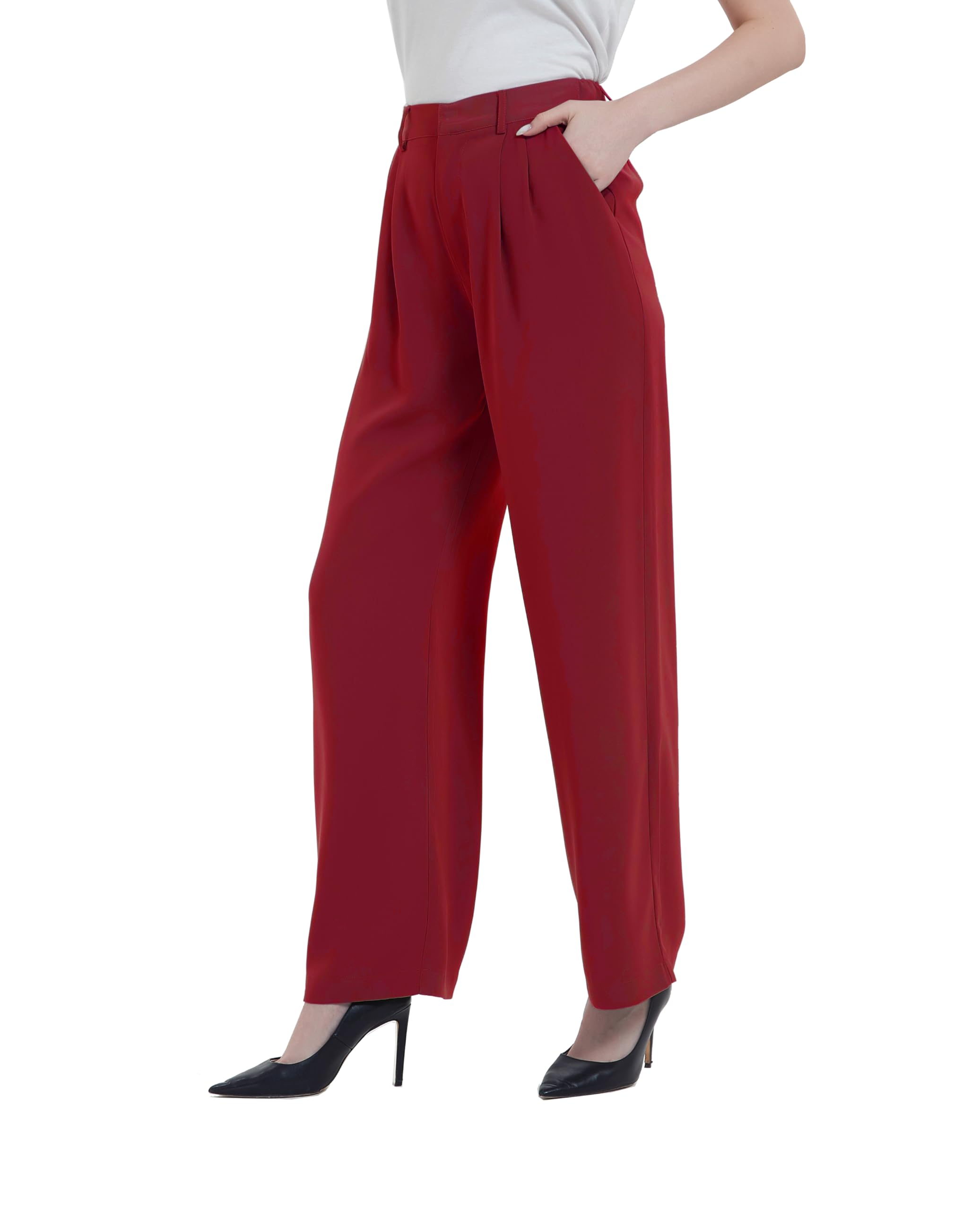 Tronjori Women High Waist Casual Straight Leg Long Business Work Suit Dress Pants Wide Leg Trousers Regular Waistband