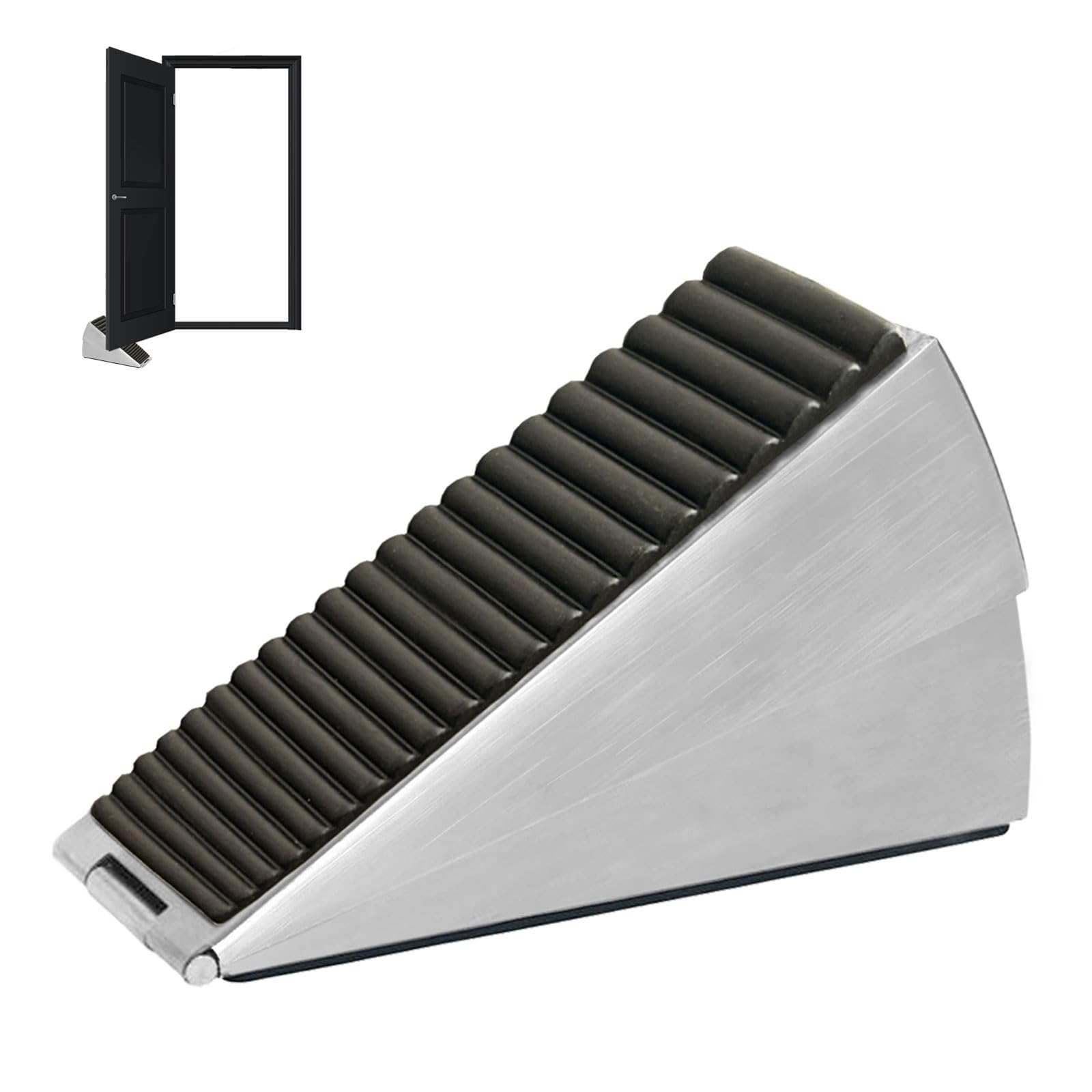 Heavy Door Stop, Heavy Duty Stainless Steel Spring Door Stopper, Tall Door Weight Up to 3 Inch, Non-Slip Rubber Grip