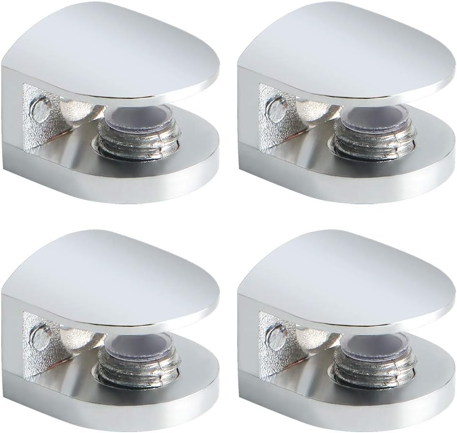 Alise Glass Shelf Bracket,Adjustable Clamp Brackets for Shelves,Wall Mount Clamps for 5-8mm Glass Shelves,Bathroom Clip Holder Support Hardware Replacement Parts,BL1010-4P Polished Chrome Pack of 4