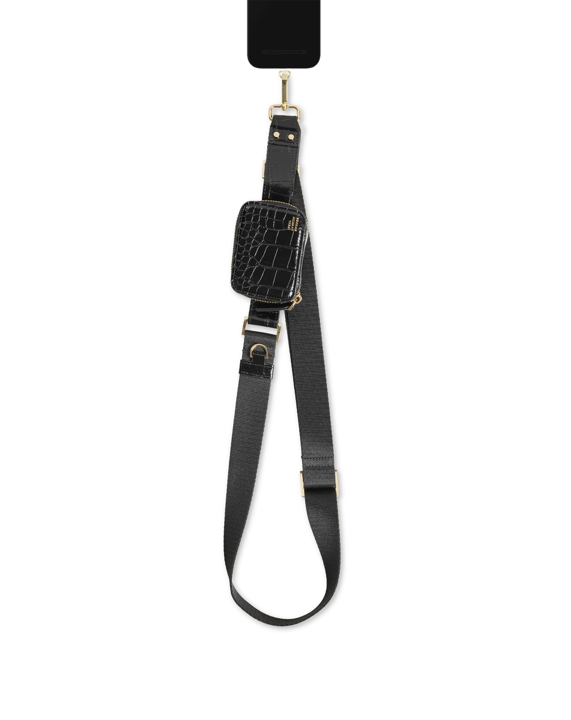 IDEAL OF SWEDEN Utility Phone Strap Schwarz Croco – Handyband Zum Umhängen Mit Kartenfach & Reißverschluss, Verstellbare Länge 140 Cm, Universal Patch, Kompatibel Mit Handyhüllen
