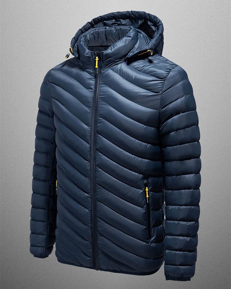 DAIHAN Hombre Ultraligero Chaqueta acolchada con capucha extraíble Invierno Cálido Chaqueta de plumón Abrigo Parka a prueba de viento al aire libre