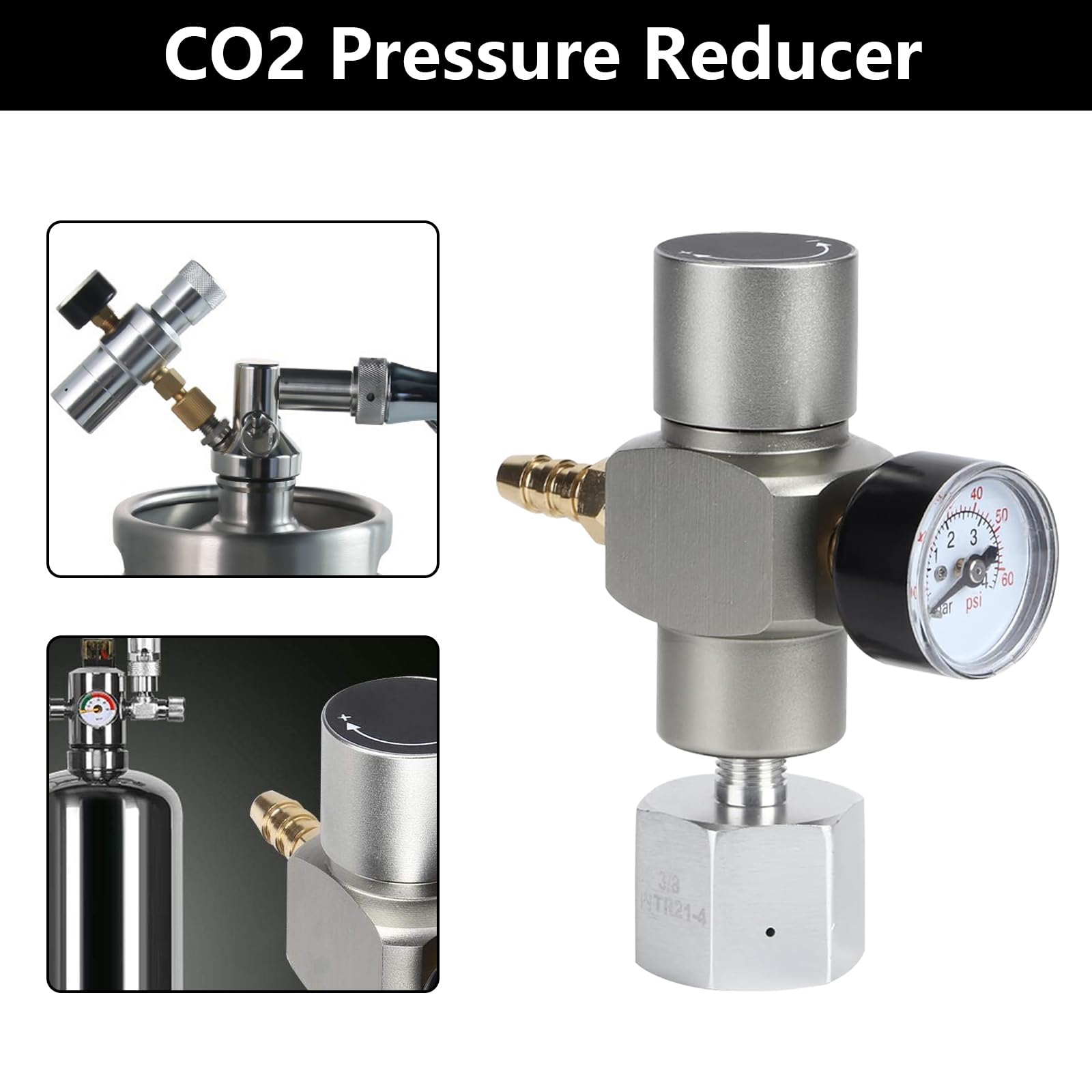Riduttore Di Pressione Co2, 2 In 1 Mini Regolatore Di Pressione CO2, Regolatore Di Gas Co2 In Rame Manometro Di Soda Con Adattatore Da 3/8" A Tr21.4, Per Produttore Di Minerale Soda Birra