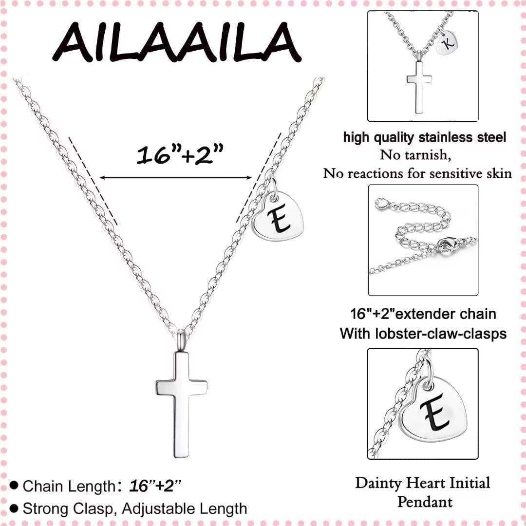 Tiny Cross Necklace for Girls | Heart Initial Necklace Women| Heart Birthstone Necklace | Letter Stainless Steel Pendant Jewelry First Communion Baptism Gifts Christmas Birthday Gifts - Image 5