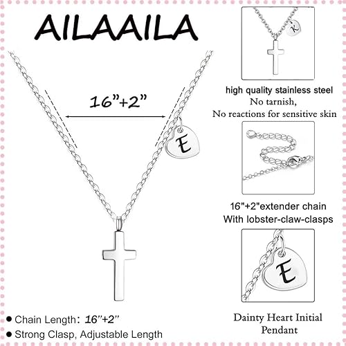 Miniatura 5 de Tiny Cross Necklace for Girls Heart Initial Necklace Women Heart Birthstone Necklace Letter Stainless Steel Pendant Jewelry First Communion