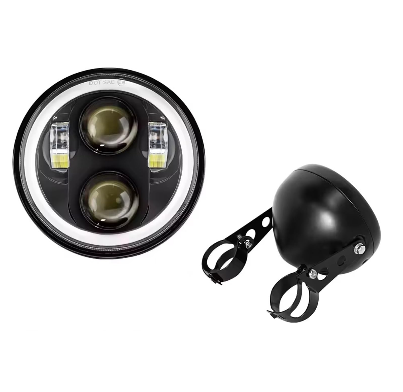 MESKEL Fari Anteriori Moto per Sportster per Iron 883 per Dyna per Triumph per Street per Speed ​​per Triple 5 3/4" Faro Moto LED da,75 Pollici/alloggiamento | Light and housing