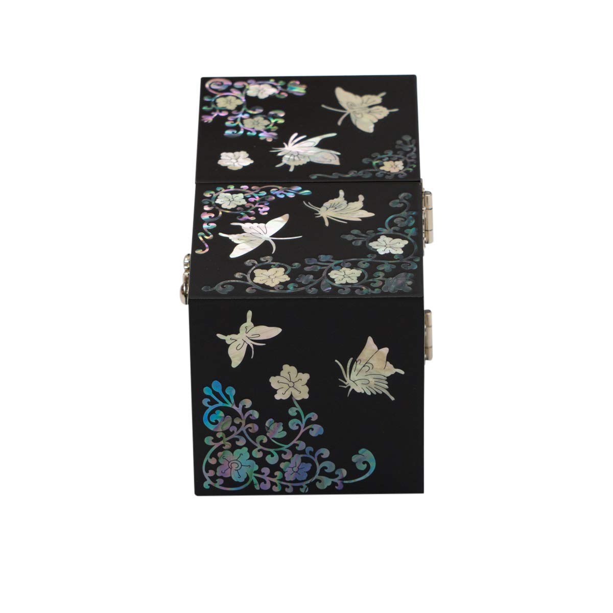 February Mountain Boîte à bijoux cubique en nacre incrustée de coquillages – Parfait pour bracelets, bibelots, montres, boucles d'oreilles, chaînes et accessoires