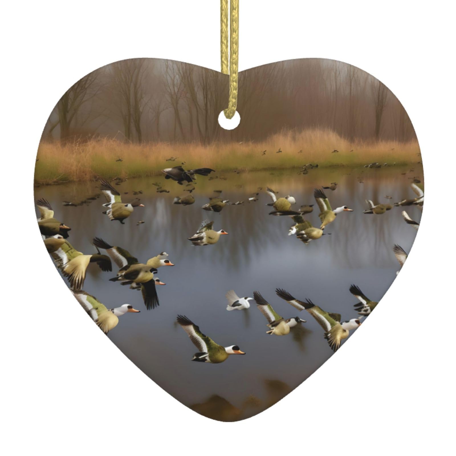Nbtghga White Hunting Flying Wild Ducks Print Christmas Ornaments, Ceramic Hanging Ornament, Xmas Tree Decoration, Holiday Home Decor