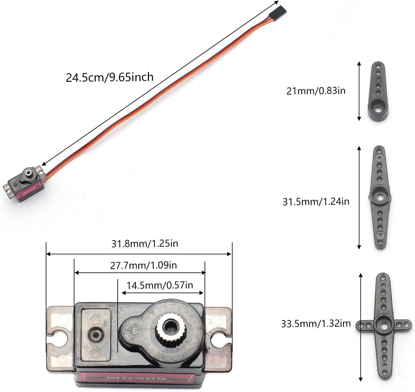 QBM MG90S Micro Servo Motor, Metal Gear, Black and Pink, 180 Degree Rotation, 15x15x18mm, Full Metal Construction, Standard 3-Wire Connector, with Mounting Arms and Screws 1