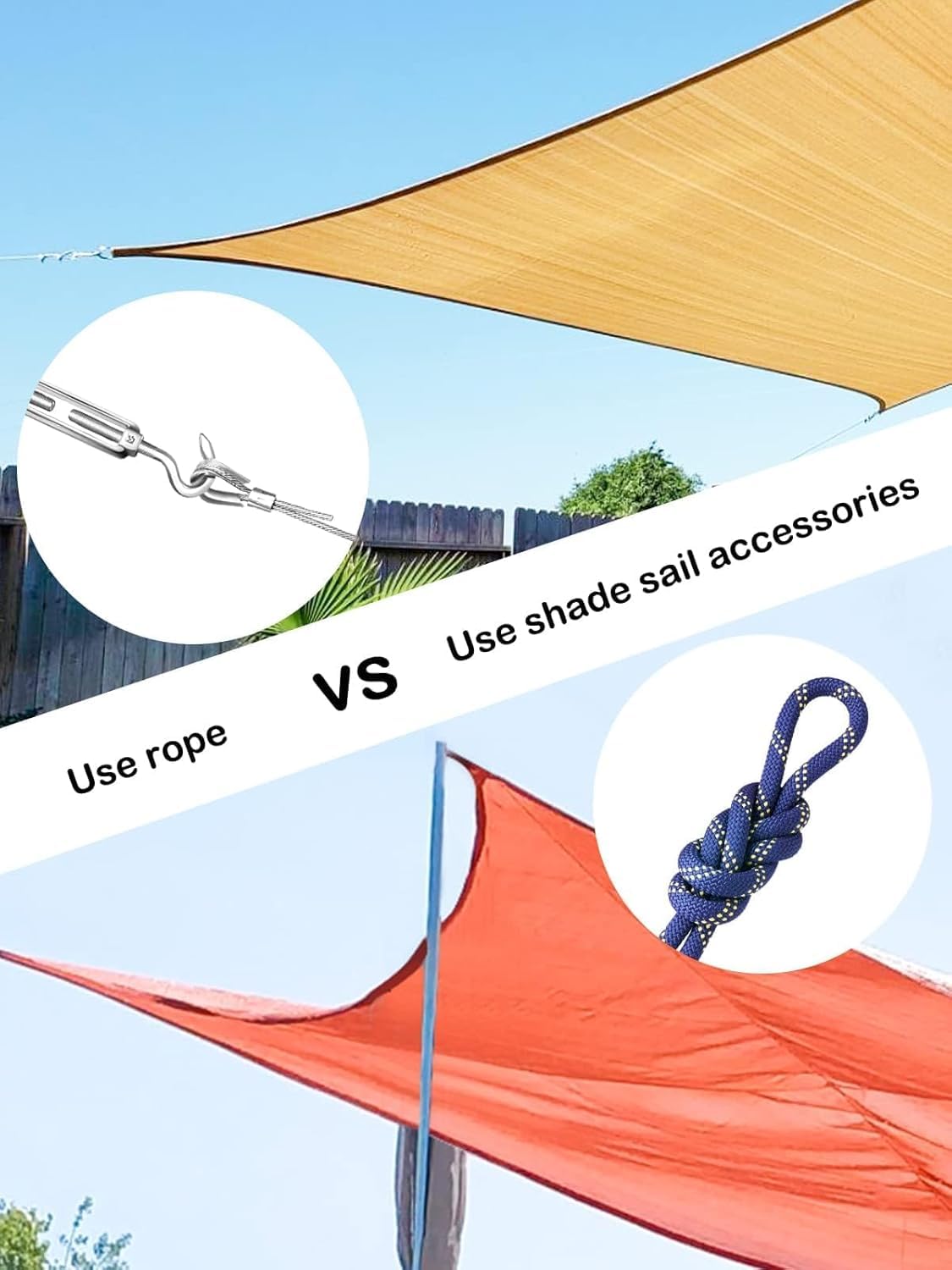 Kit de fijación de toldo con Cable de Alambre de 3 mm de 20 m, Kit de fijación de toldo de Acero Inoxidable 304, Kit de Accesorios de Hamaca para Colgar toldo para jardín, triángulo y