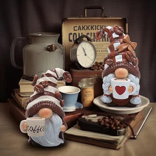 Miniatura 3 de Hodao 2 figuras de gnomos de café – Decoración enana sueca de elfo Tomte para bar, hogar, regalos