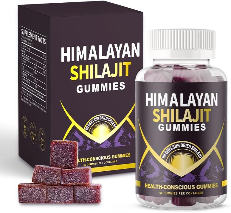 Shilajit Gummies 1000mg – Himalayan Plant-Based Complex with 85+ Trace Minerals, Ashwagandha, Turmeric & Black Pepper – Supports Energy, Vitality & Wellness – for Men & Women, 60 Count