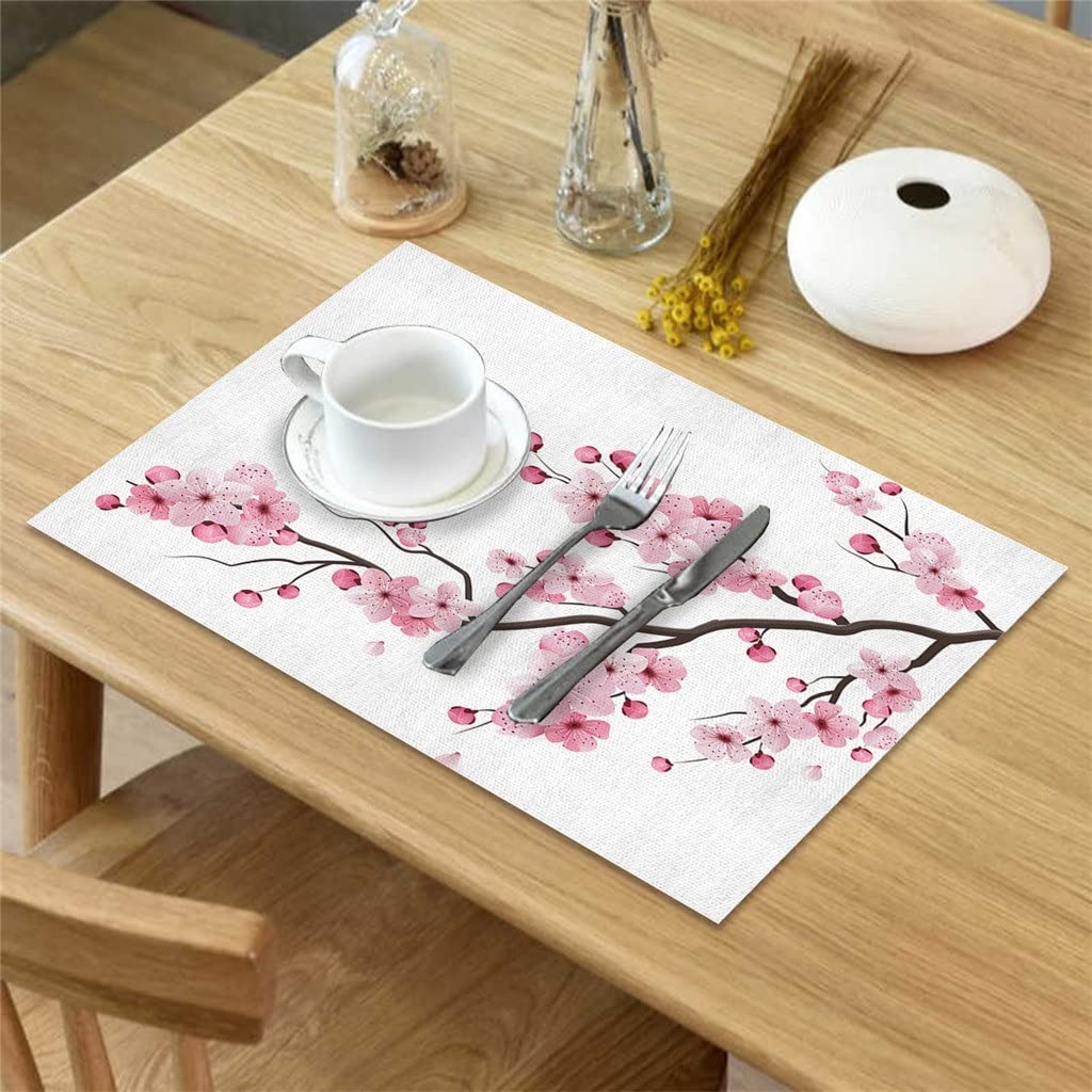 Tapis de Table Motif Fleur de Cerisier décoration de Cuisine napperon Serviette de Table pour Mariage Accessoires de Salle à Manger Tapis de Table (A 4 PCS)
