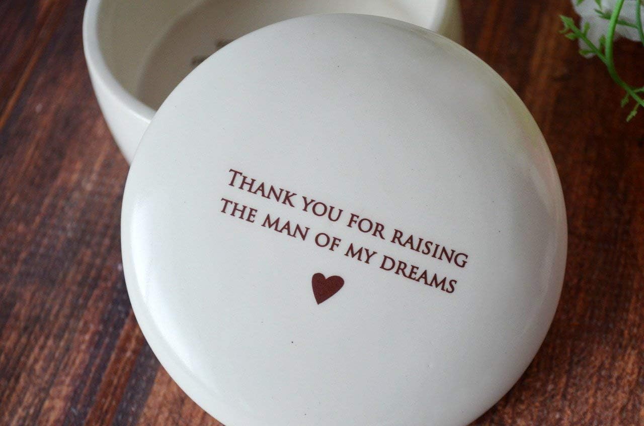 Susabella Round Keepsake Box, Mother of the Groom (Mother in Law) Gift, 'Thank you for Raising the Man of My Dreams