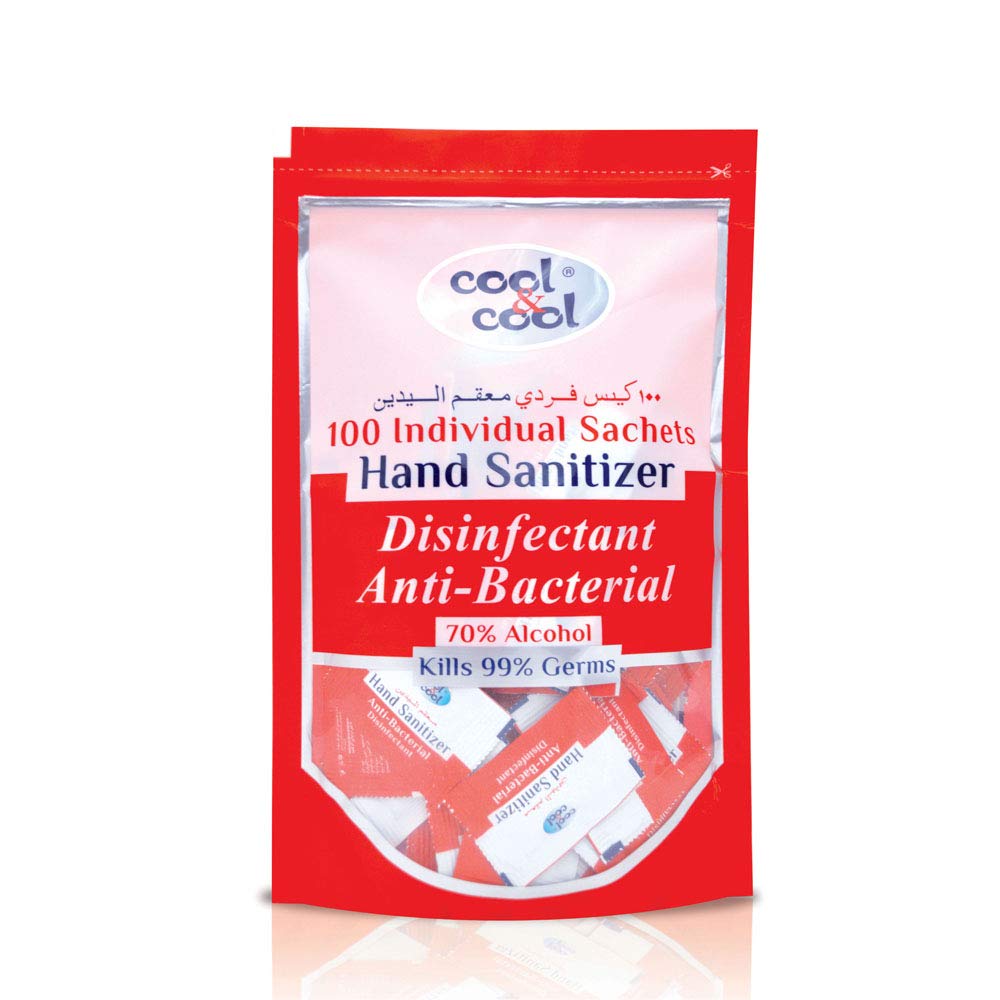 Cool & Cool Hand Sanitizer Disinfectant Anti Bacterial Sachet, 100 Count
