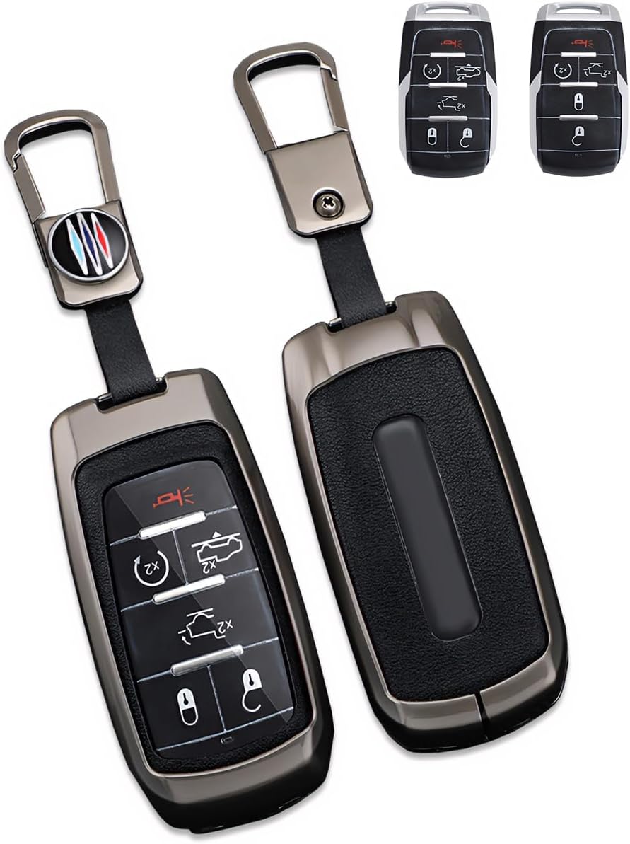 for Dodge Ram Key Fob Cover Case Metal Shell Car Smart Keys Protector Keychain Compatible 2019-2025 Dodge Ram 1500 2500 3500 (RMqh-Black)