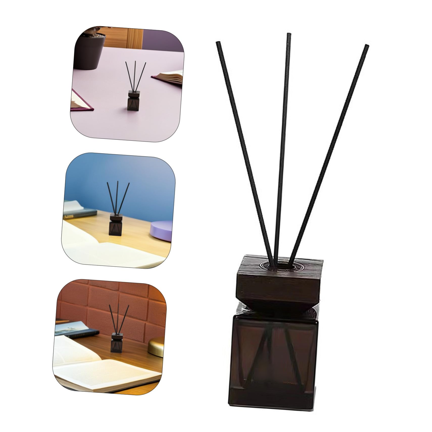 DOITOOL 2 Set Diffusore Aroma con Bottiglia Quadrata e Tappo in Legno Diffusore senza Fiamma con Bastoncini di Rattan per Aromaterapia Naturale in Casa