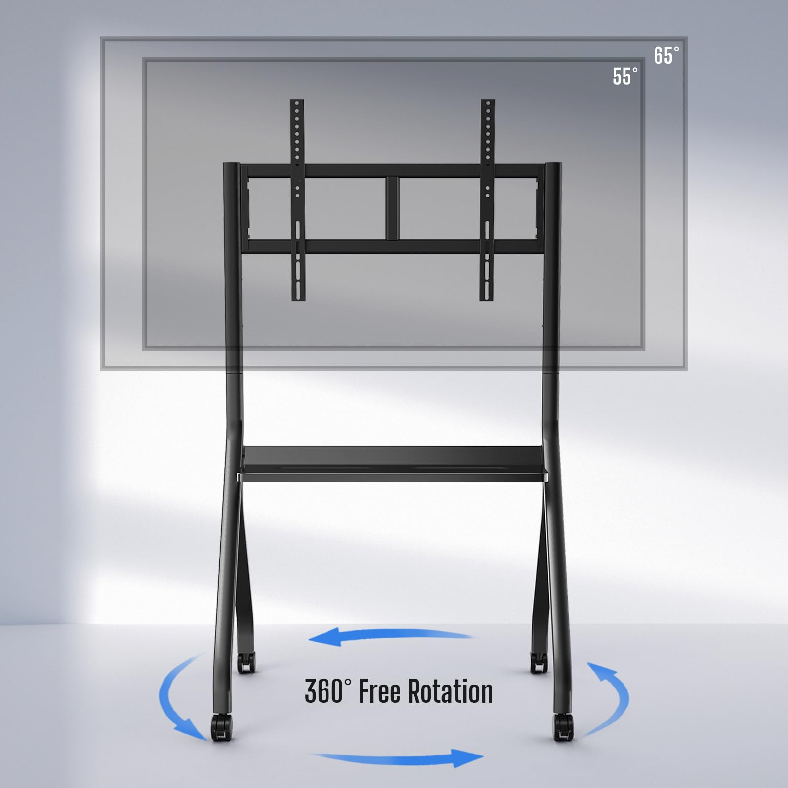 Supporto con Ruote per Smart Board 55''-65'', Carrello Mobile per Lavagna Interattiva e Monitor, Supporto TV Regolabile per Scuola, Ufficio, Aula