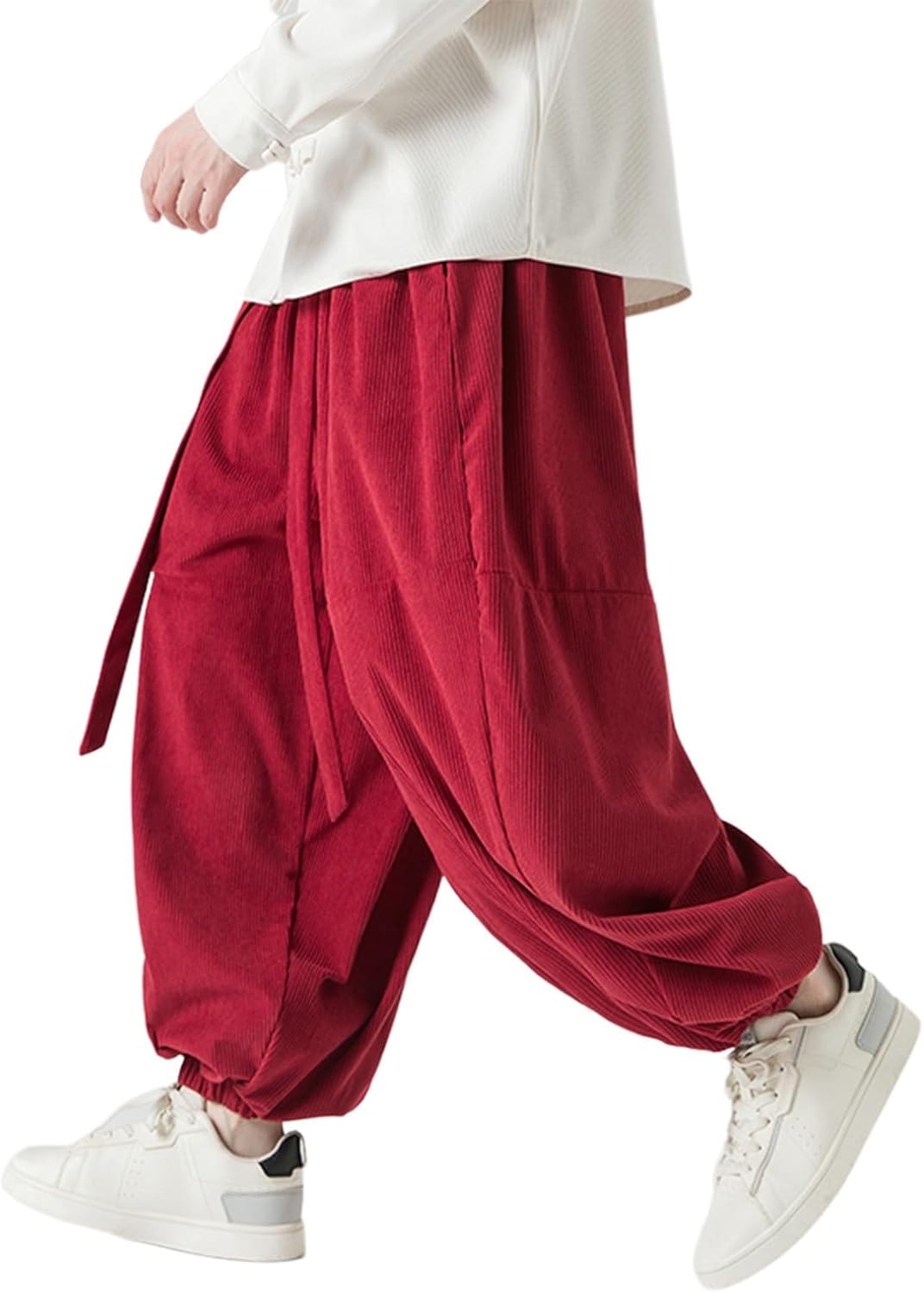 Caxndycing Haremshose Herren - Japanische Baggy Hose Weit Bein Sommer