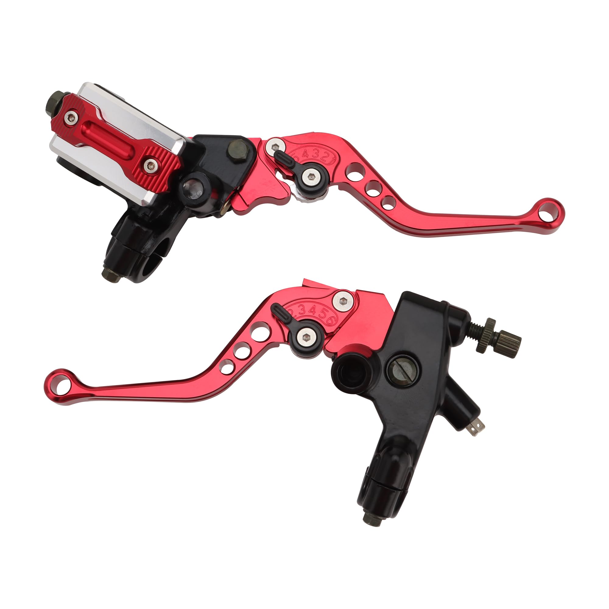 GOOFIT 22mm rouge universel frein embrayage levier guidon frein maître cylindre barre de poignée à main extrémités réservoir leviers de frein ensemble Remplacement pour Dirt Bike Scooters