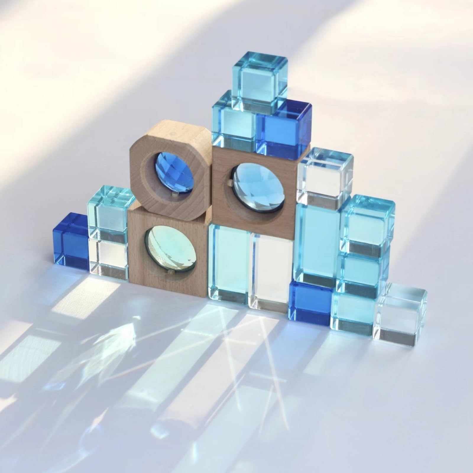 Mattoncini in Legno e Acrilico Traslucido Blocchi Impilabili con Lenti Effetto Cristallo Gioco Creativo, Viola