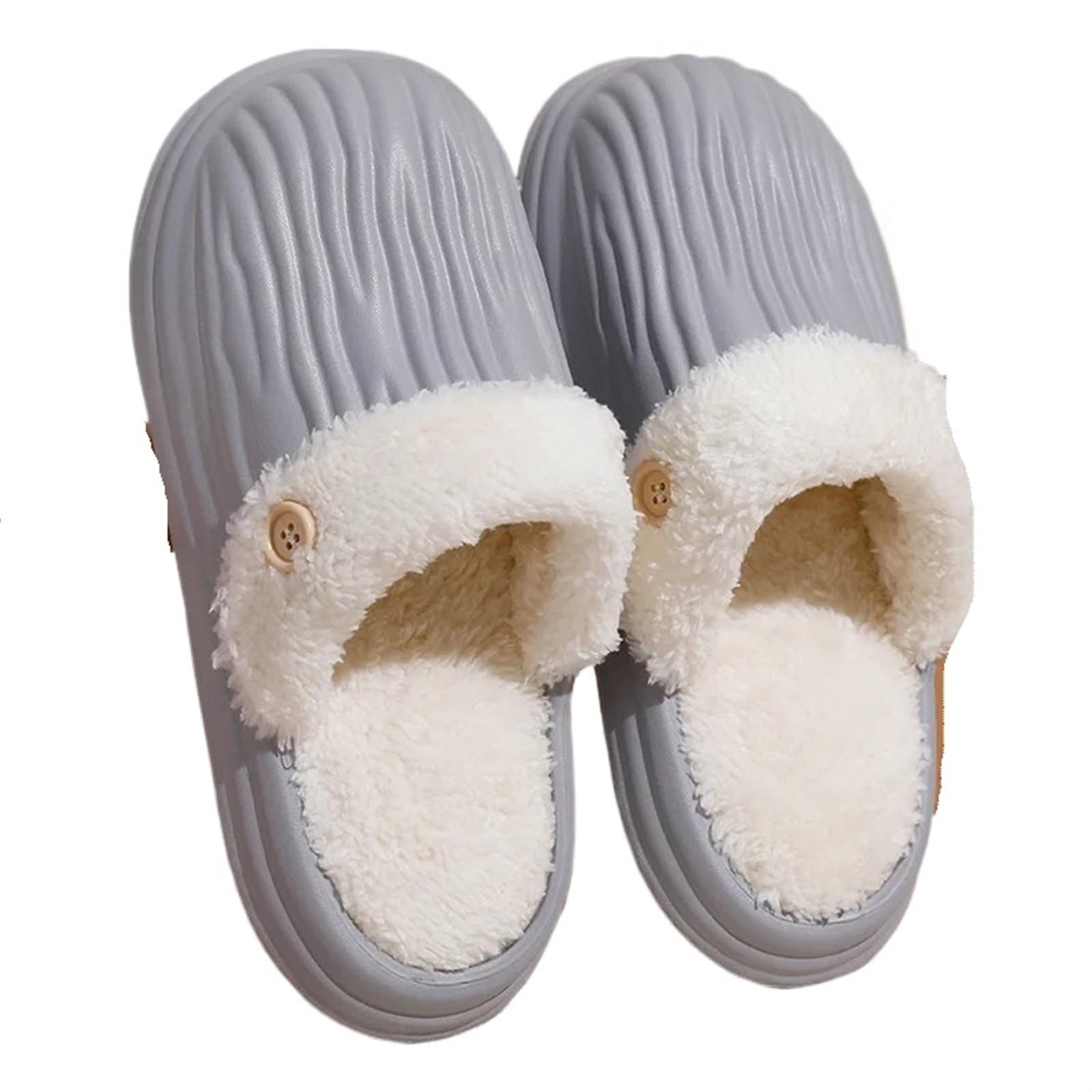 Zapatillas cálidas de Felpa for Mujer, Antideslizantes, Impermeables, de algodón EVA, con Plantilla de Piel Desmontable, tobogán de Interior, otoño e Invierno(Gray,42-43)