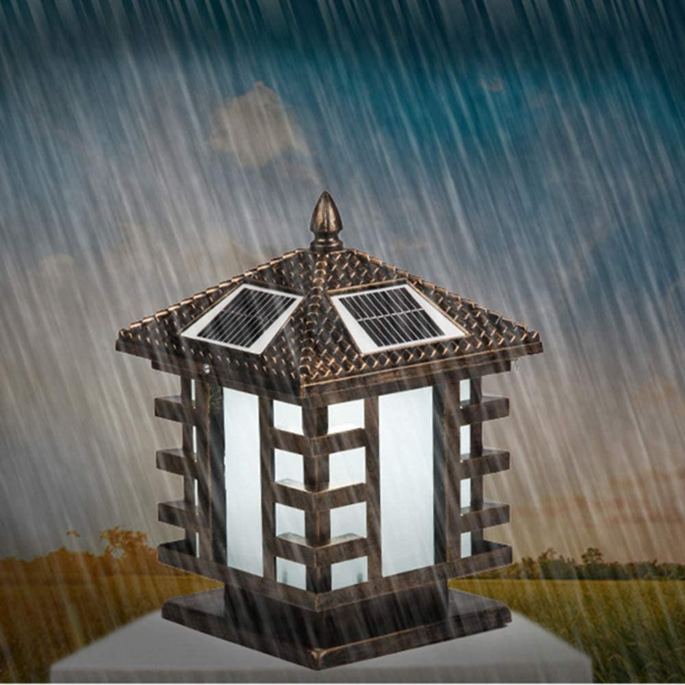 Lampada Solare a Colonna Quadrata per Esterni a LED da 9 W IP65 Impermeabile Recinzione per Patio Parete in Alluminio Lanterna per Esterni Terrazza Villa Cortile Paesaggio Prato Strada Vetro Stigma