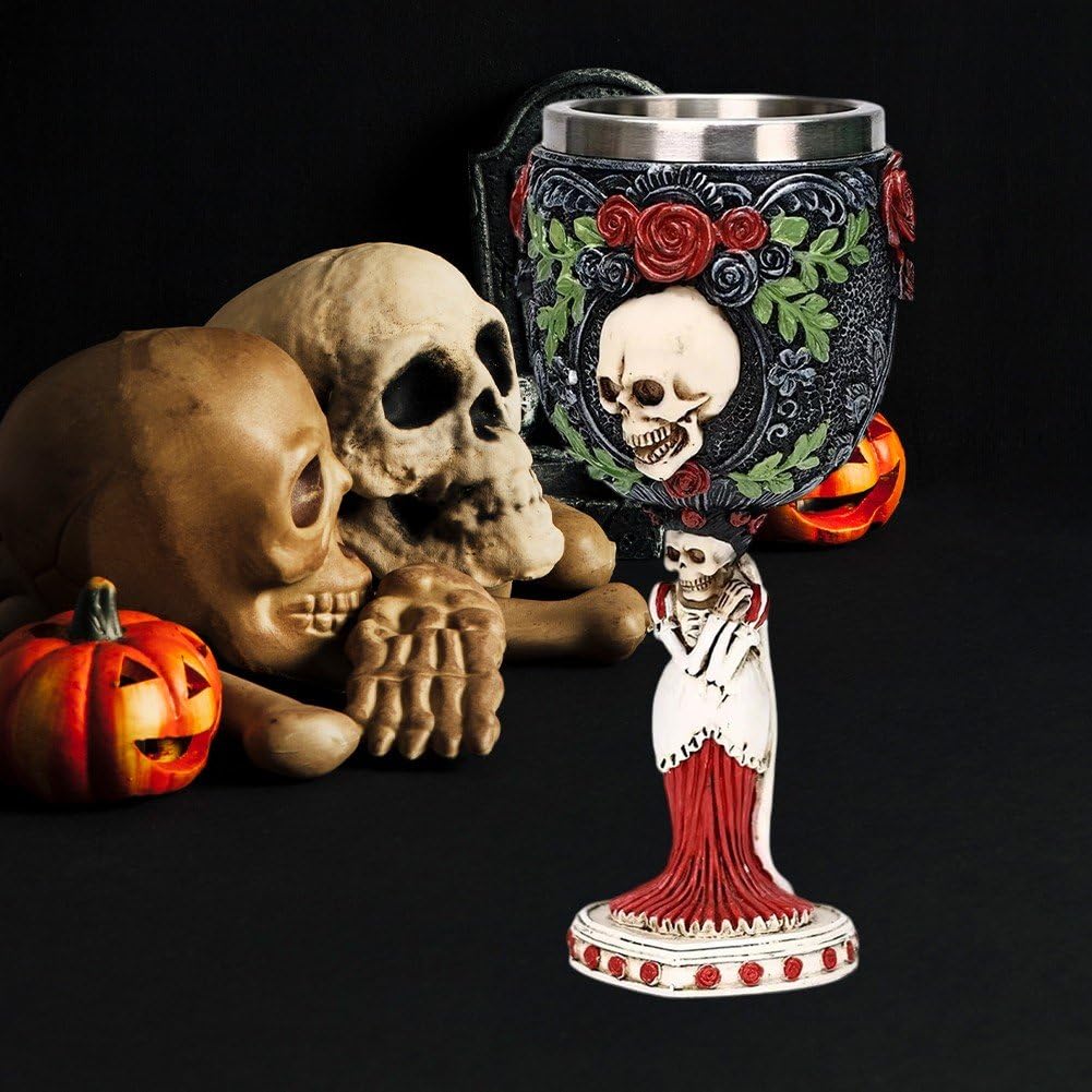 Gotycki kielich Dzień Zmarłych Szkielet Czaszka Czara Dzień Zmarłych Halloween Panna Młoda i Pan Młody Czarne Róże Kubek do wina Kubek do piwa