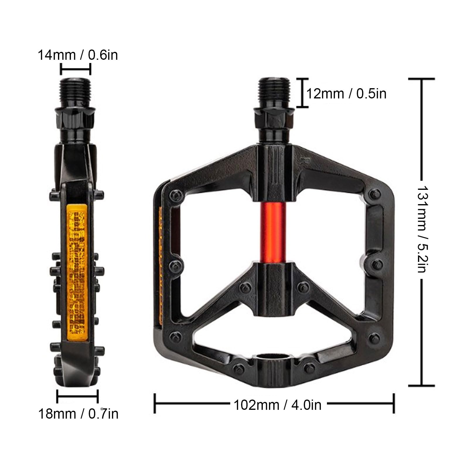 BuyWeek Fahrradpedale mit Reflektoren, 9/16 Zoll Gewinde Aluminiumlegierung rutschfest DU Lager Fahrrad Pedale für Mountainbike Rennrad 
