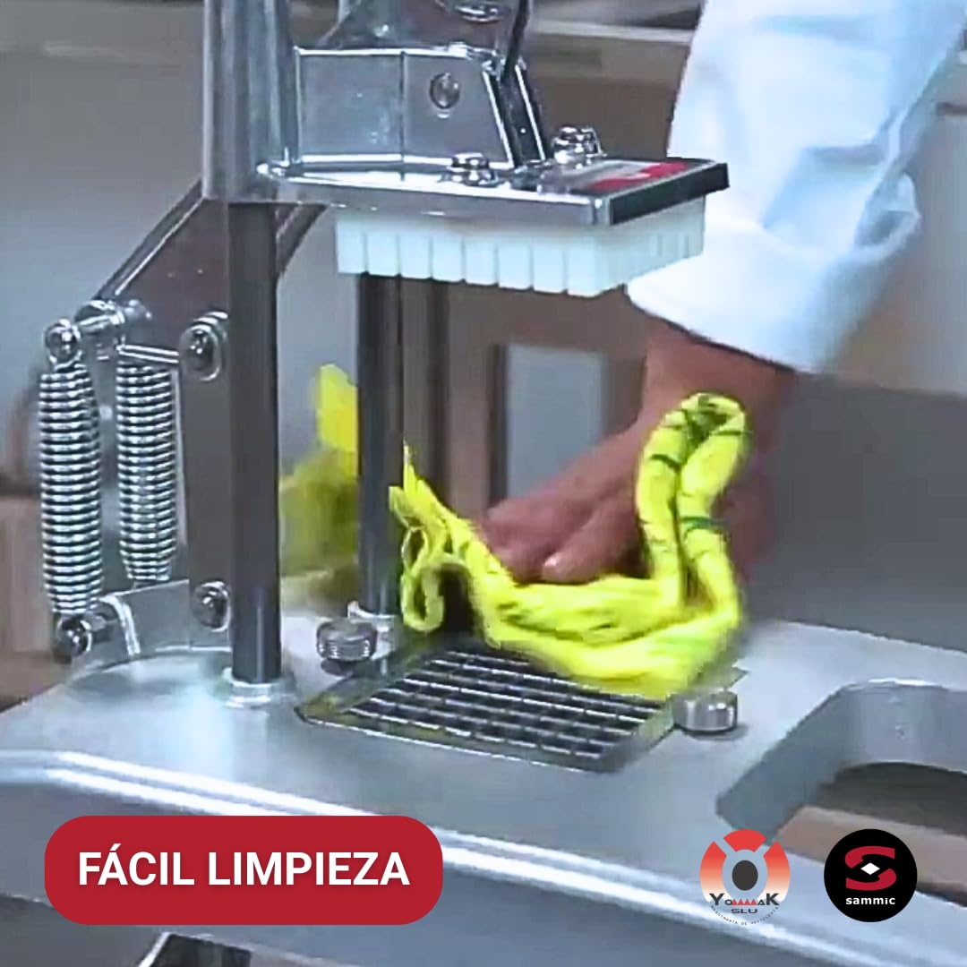 YOMMAK Cortador Manual de Patatas Industrial Profesional Multifuncional Mandolina de Cocina de aluminio anonizado, Picadora Manual Hostelería, Se Suministra con el Corte de 10 * 10