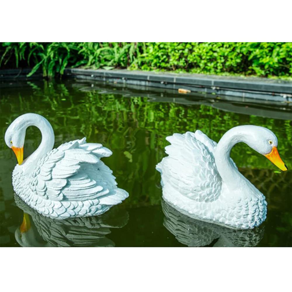 Amazon.co.jp: 白鳥のプールに浮かぶ置物、白い白鳥の庭の鳥の像、鯉の