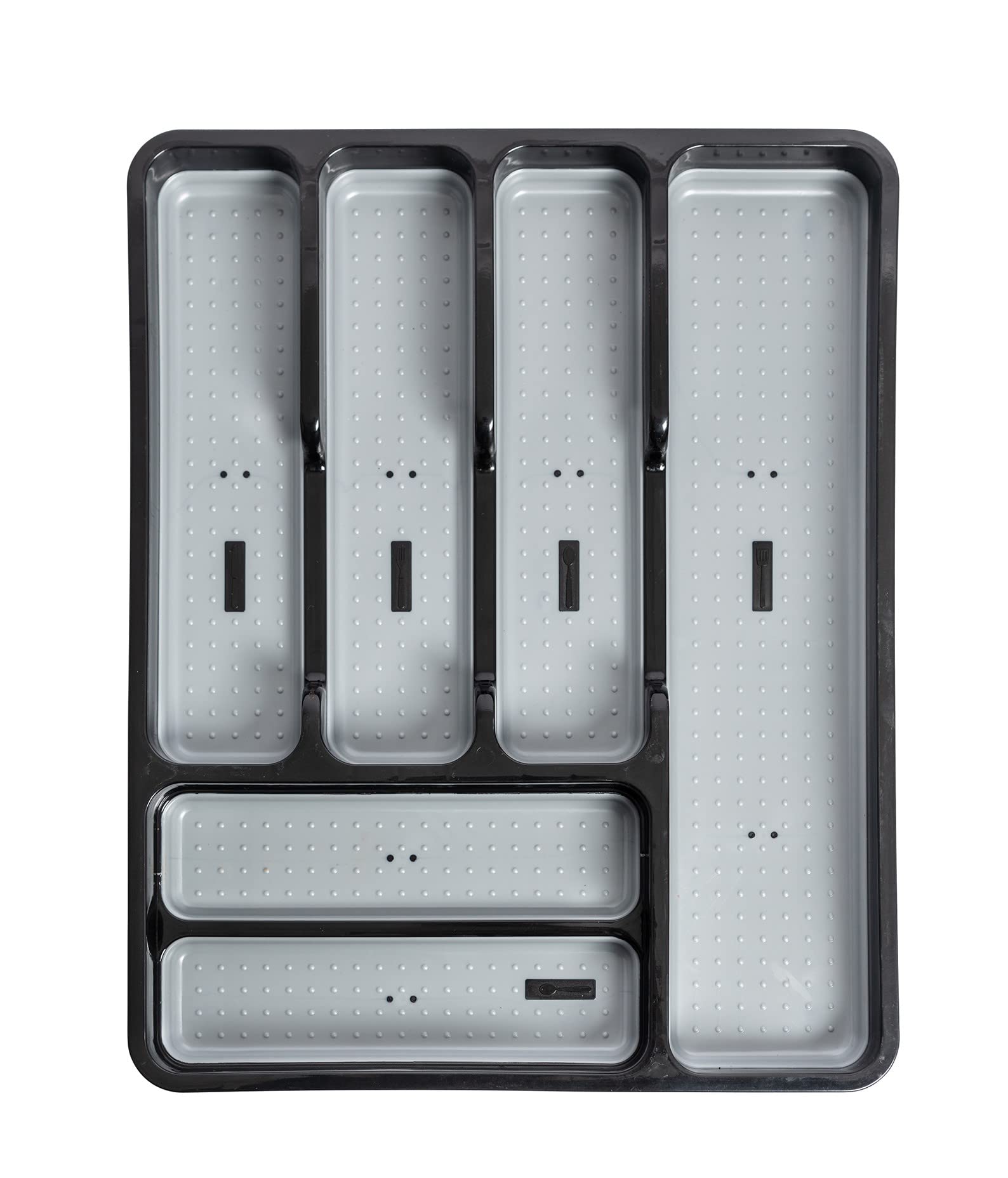 Addis Black Grey Premium Soft Touch 6 Compartment Cutlery Drawer Organiser Tray, Black & Grey 6 Sections