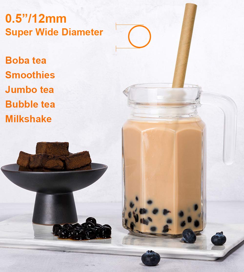 Cannucce Di Carta Per Bubble Tea - 50 Pezzi, 12mm, Biodegradabili, Per Frullati E Bevande Fredde/Calde