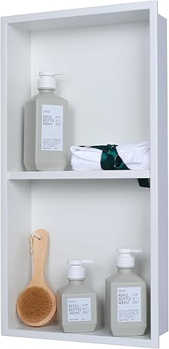 Miniatura 20 de Nicho de ducha no necesita azulejos para almacenamiento de baño, nicho de pared empotrado, estantes dobles, acero inoxidable